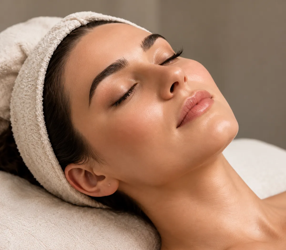 Client relaxing during a facial treatment