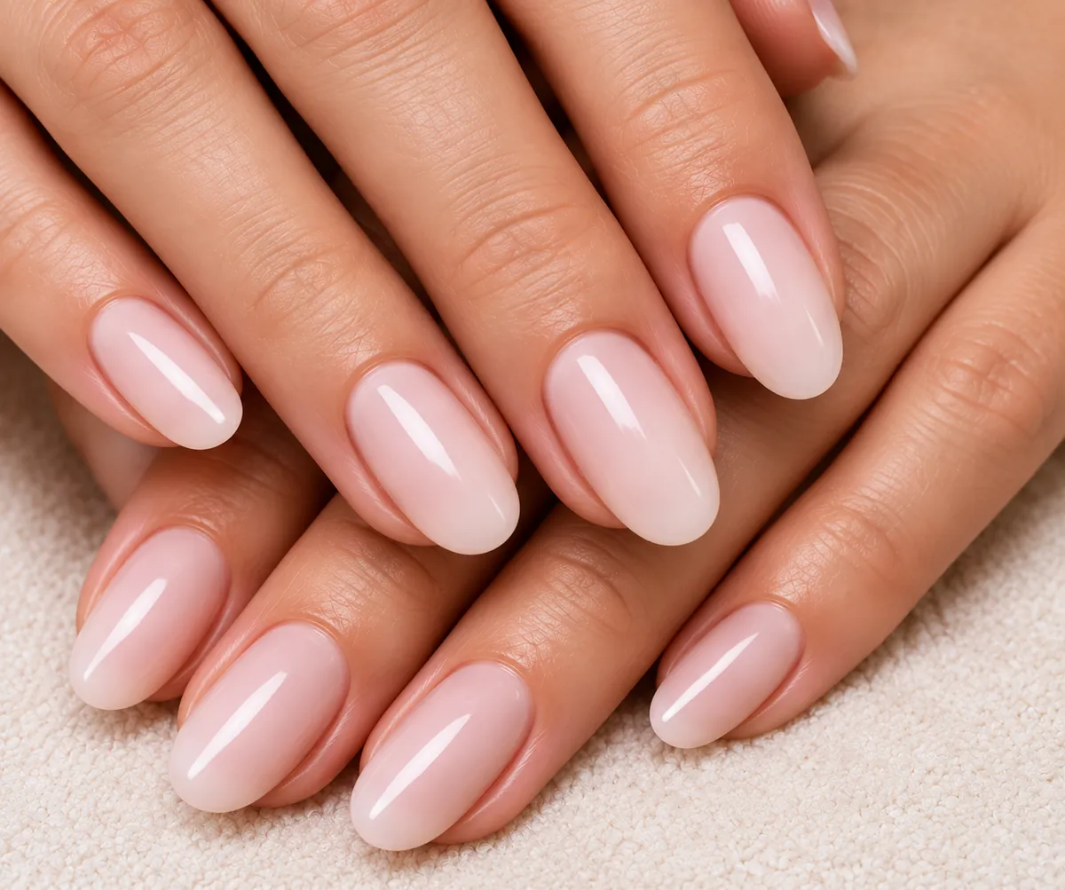 Freshly finished nail treatment in soft pink