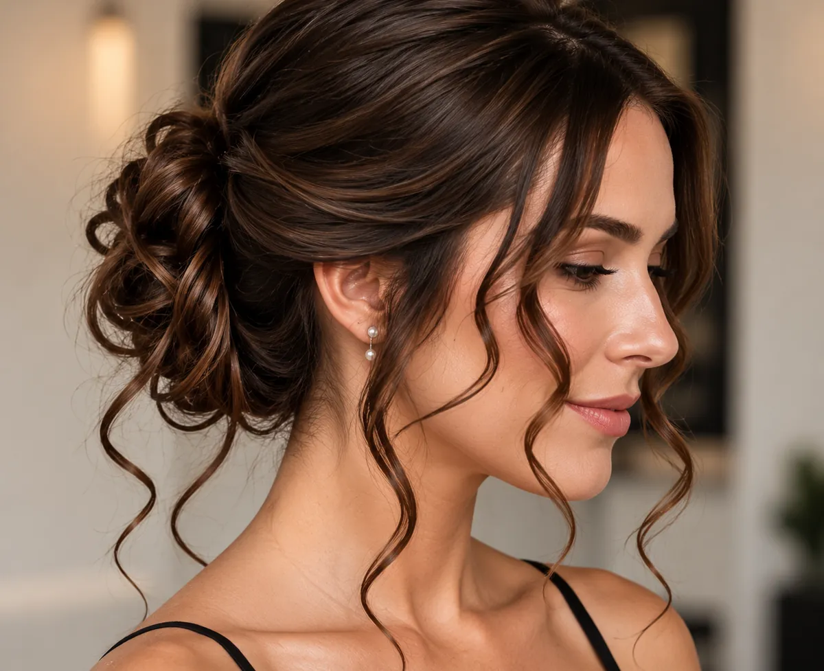 Romantic textured updo with loose curls